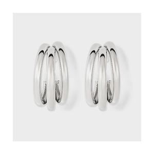 4327 NIP 1" Triple Tube Silvertone Hollow Layered Hoops with S925 Studs